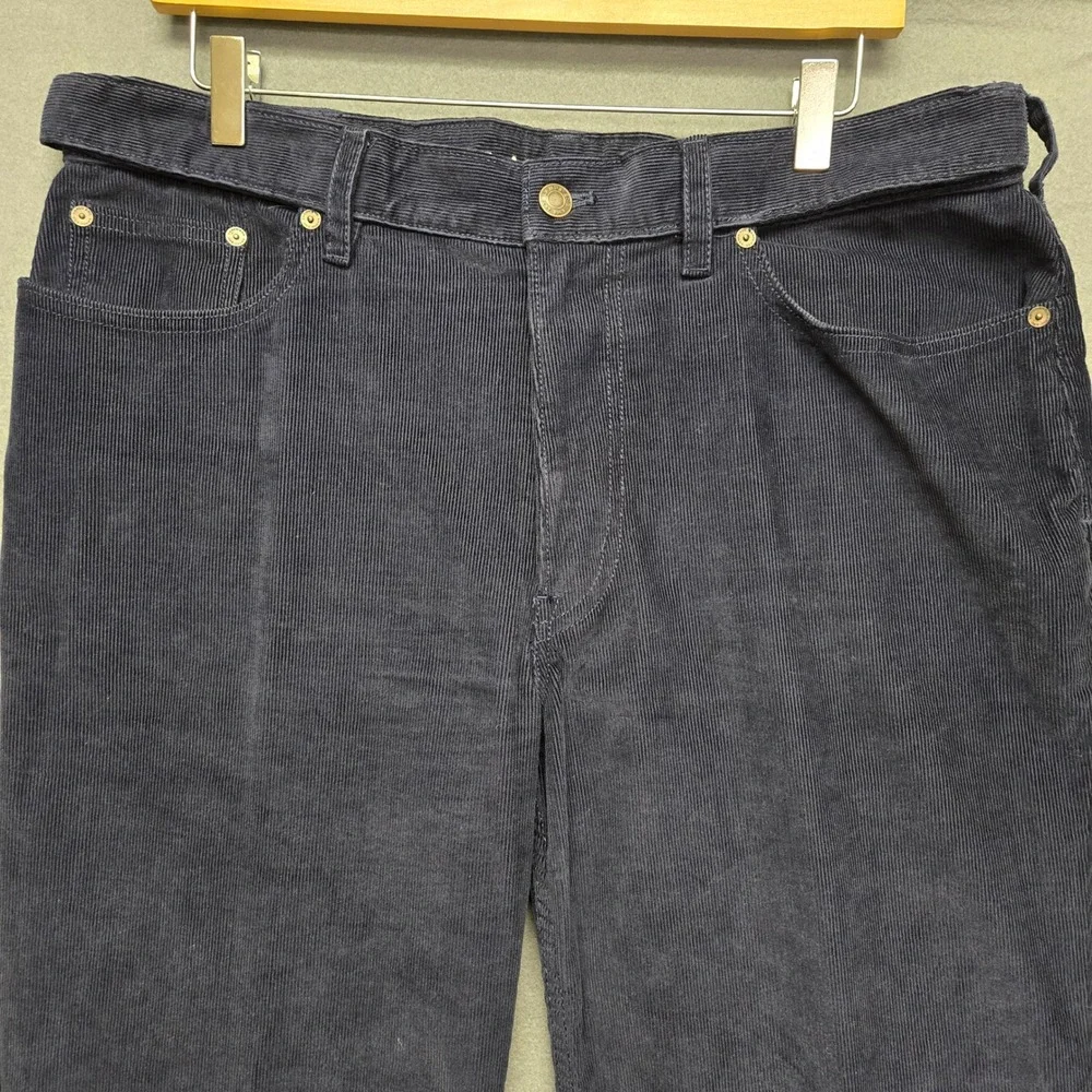Lands' End Mens Navy Blue Corduroy Pants Comfort Waist Traditional 5-Pocket 36